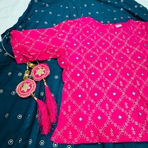Pink and Blue Embroidered Top
